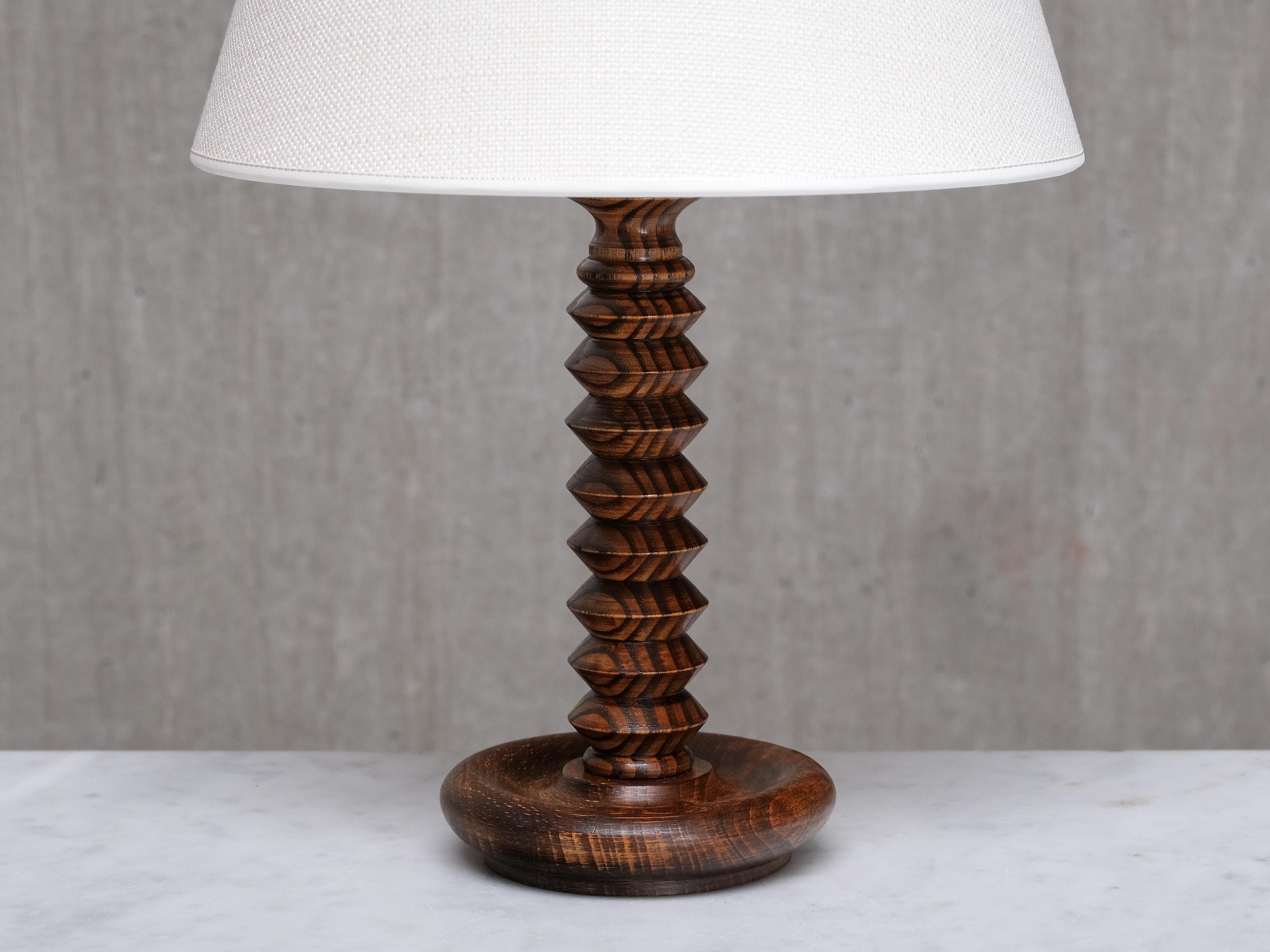 Sculptural Table Lamp in Ash Wood attributed to Charles Dudouyt