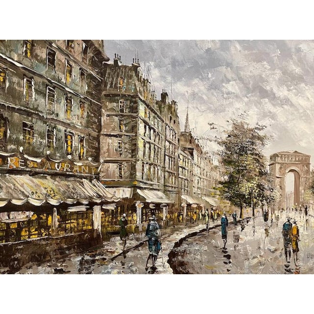 1960s Paris Champs Elysees Impressionist Cityscape Oil on Canvas Signed Fontaine For Sale - Image 4 of 14