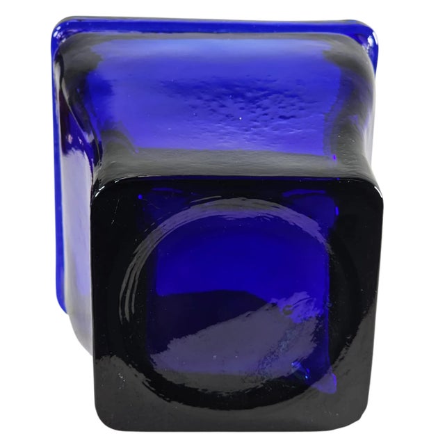 Cobalt Blue Recycled Heavy Optic Glass Square Vessel 4.75" For Sale - Image 9 of 9