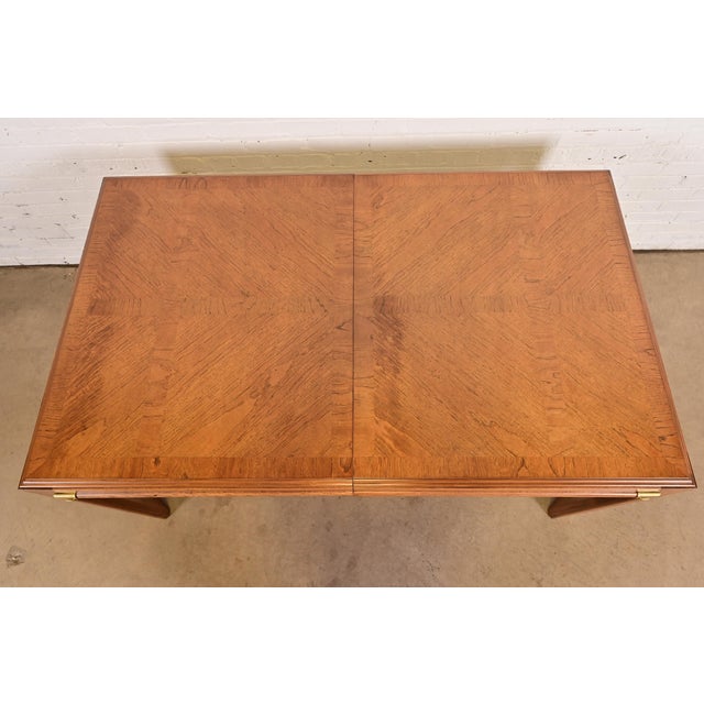 Drexel Heritage Mid-Century Hollywood Regency Campaign Walnut Extension Dining Table, Newly Refinished For Sale - Image 10 of 15