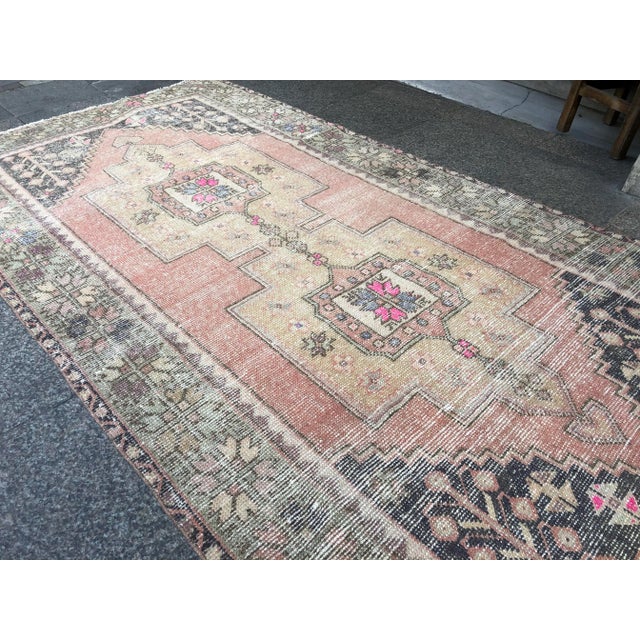 1960s 1960s Vintage Faded Turkish Tribal Rug- 4′2″ × 8′3″ For Sale - Image 5 of 11