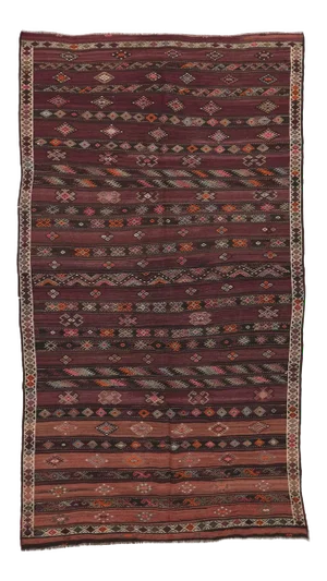 Embroidered Vintage Kilim Rug