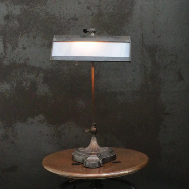Art Deco French Brass Table Desk Light Banker Lamp For Sale - Image 4 of 10