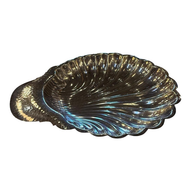 Silver-Plated Shell Centerpiece Bowl With Hammered Handle, 1970s For Sale