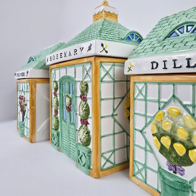 Vintage Holly Holderman Lakehouse Village Ceramic Herb Garden Jars, Set of 3 For Sale - Image 4 of 12
