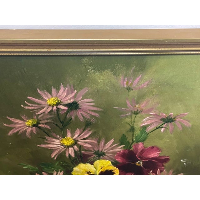 Traditional British Oil Painting Flowers Pansy's & Daisies by Elizabeth Bridge Ri Roi For Sale - Image 9 of 13