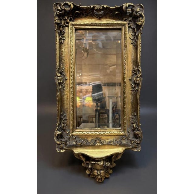Vintage Gilded Bevelled Mirror with Cherub Shelf For Sale - Image 6 of 6
