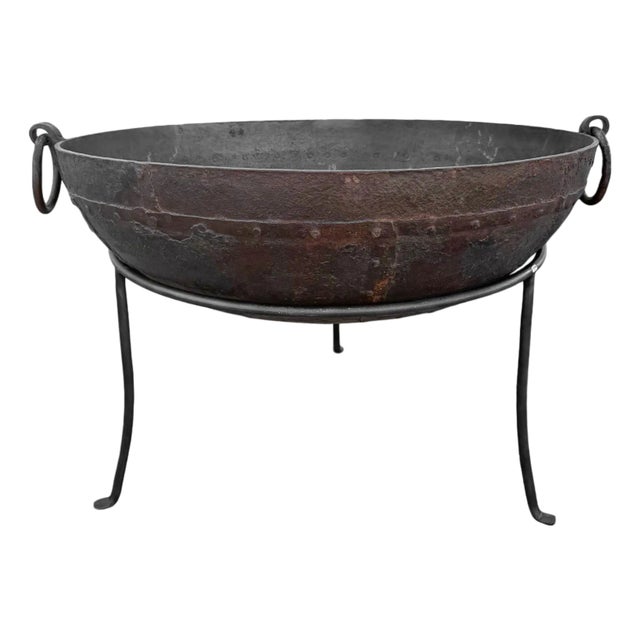 Vintage Iron Kadai Rustic Industrial Fire Bowl For Sale