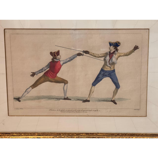 Mid 18th Century Set of Three Hand Colored Fencing Themed Engravings For Sale - Image 5 of 11