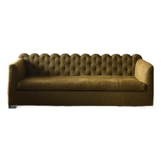 Custom Green Scalloped Sofa in Pierre Frey Yeti For Sale