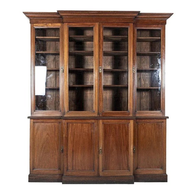 19th Century Glazed Mahogany Breakfront Bookcase For Sale - Image 17 of 17