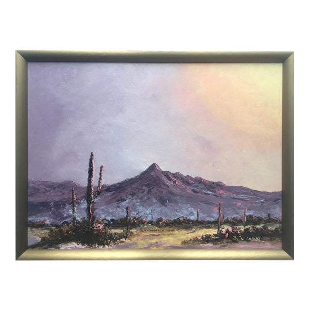 Vintage Mid Century "Desert Landscape" Ruth Noland Framed Original Oil Painting For Sale