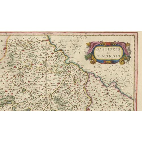 Antique Hand-Colored Map of Gâtinais & Sénonais from Blaeu, France, 1642 For Sale - Image 4 of 10