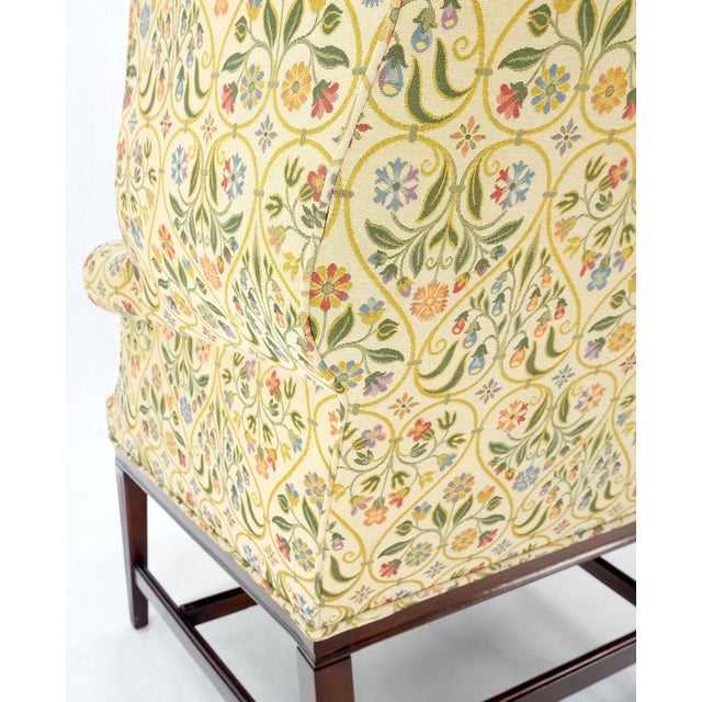 Pair of Deep Profile Antique Wing Arm Chairs Mahogany Legs Federal Style For Sale - Image 6 of 18