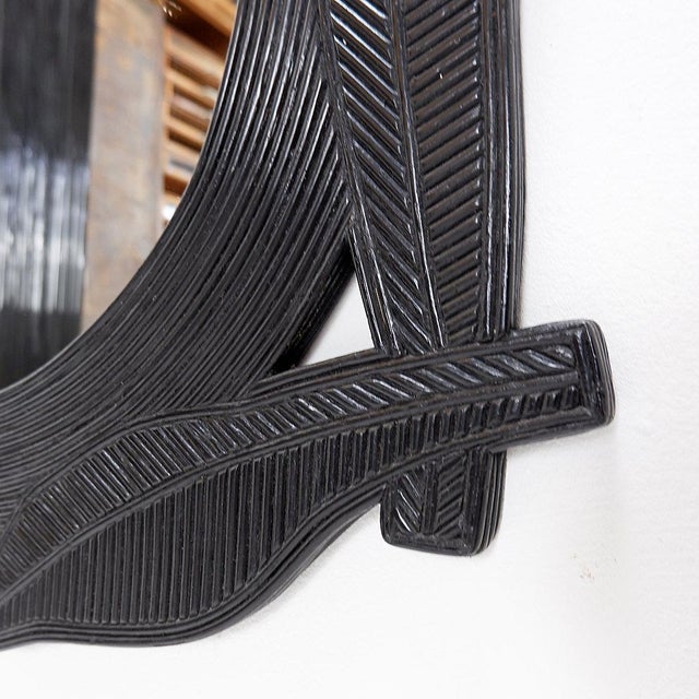 Wood Large Wall Mirror in Black Lacquered Bamboo from Vivai Del Sud, 1970s For Sale - Image 7 of 16