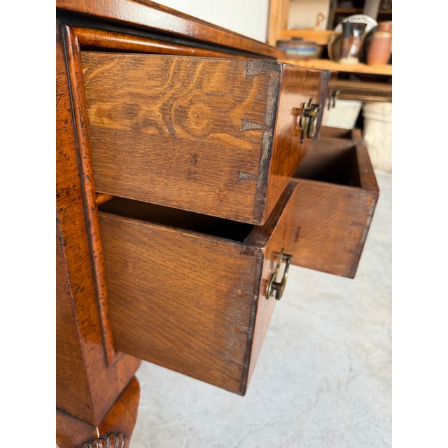 Vintage English Queen Anne Style Walnut Dressing Table / Low Chest For Sale - Image 12 of 13