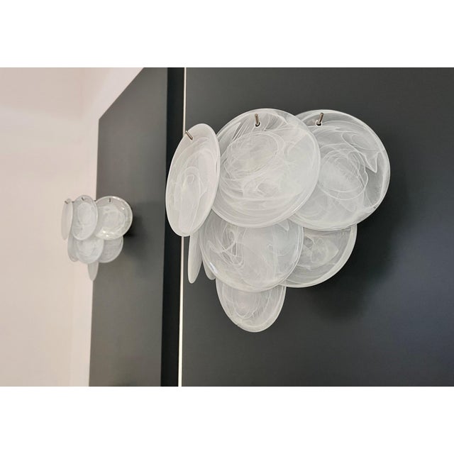 Glass Wall Sconces with 10 Alabaster White Disks, 1990s, Set of 2 For Sale - Image 10 of 16