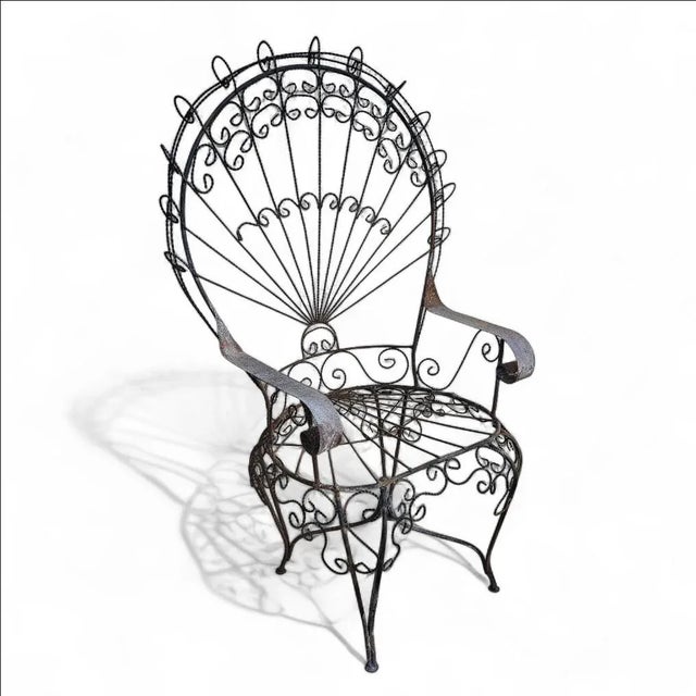 Metal Vintage Wrought Iron Peacock Armchair For Sale - Image 7 of 15