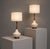 American Mid-Century Modern, Large Table Lamps, White Porcelain, Walnut, Brass, USA, 1950s Pair of captivating modernist...
