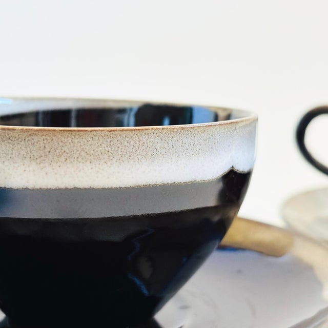 Brown Mid 20th Century Mid Century Modern Brown Drip Glaze Mugs and Saucers - Set of 4 For Sale - Image 8 of 11