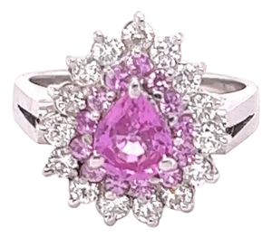 2.01 Carat Pink Sapphire Diamond 14 Karat White Gold Ring, Size 7
