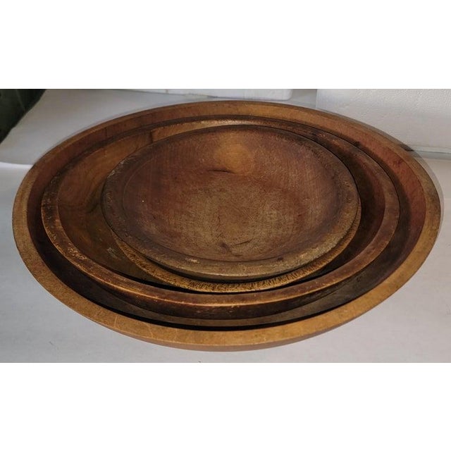 Folk Art Collection of Four 19thc Hand Carved Wooden Bowls For Sale - Image 3 of 11