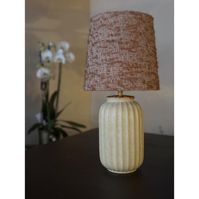 Art Deco Ceramic Table Lamp by Harald Östergren for Upsala-Ekeby. Elegantly conceived stripes, tapered and fluted. Mingled...