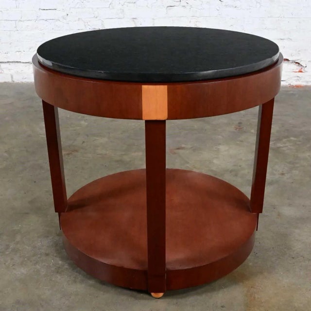 Late 20th Century Art Deco Revival Custom Designed Two Toned Mahogany Round Side Table With Black Granite Top For Sale - Image 13 of 13