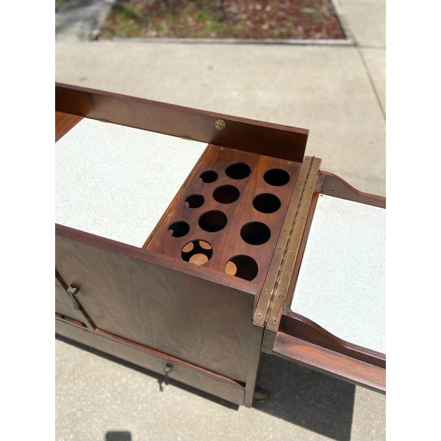 Mid 20th Century Vintage Gordon’s Inc Rolling Fold-Open Dry Bar With Tall Casters For Sale - Image 5 of 13