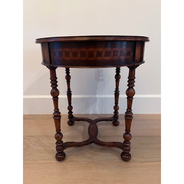 Auburn Jonathan Charles Round Side Table Walnut Finish With Burl Veneers and Hand Cut Inlays For Sale - Image 8 of 9