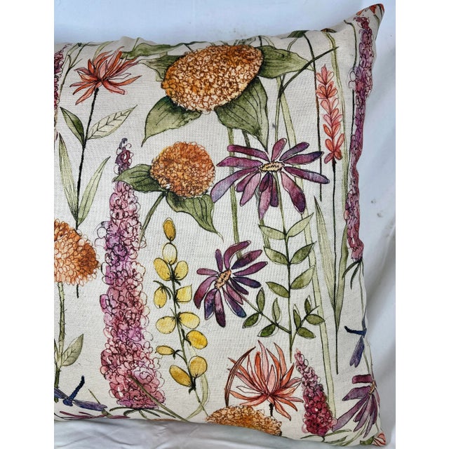 2020s 20" Square Decorative Throw Pillow Embellished With a Playful Mid Century Modern Floral Pattern of Orange, Purple & Yellow Flowers - Made in the U K For Sale - Image 5 of 12