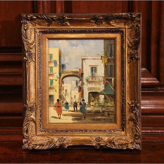 1920s Early 20th Century Italian Street Scene Painting in Gilt Frame Signed Petrilli Circa 1920 For Sale - Image 5 of 5
