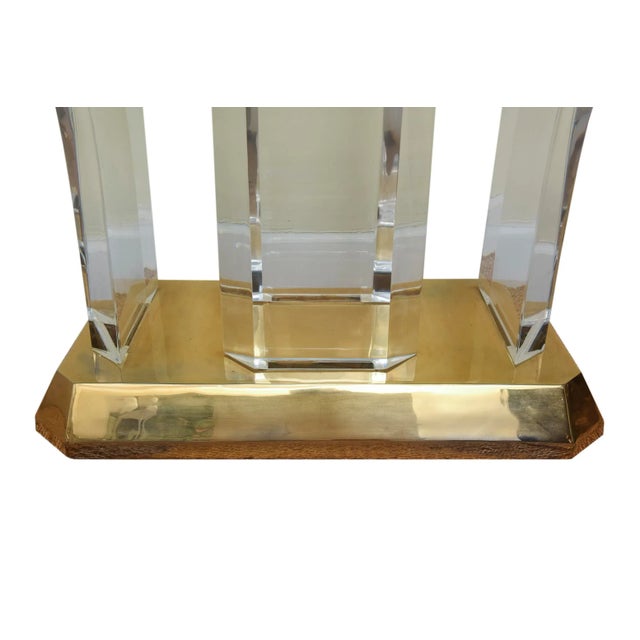 Karl Springer Vintage Karl Springer Gold Plated Over Brass and Arched Lucite and Glass Console Table For Sale - Image 4 of 12