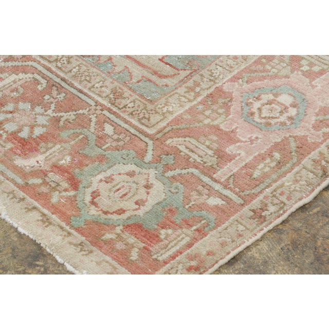 Antique Persian Karja Rug in Sage Green With Coral Medallions - Rug & Kilim For Sale In New York - Image 6 of 6