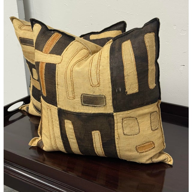 African Kuba Cloth Decorative Pillows, Pair For Sale - Image 3 of 12