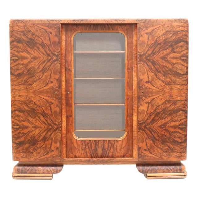 Large Vintage Art Deco Cabinet in Burl Walnut, 1930s For Sale