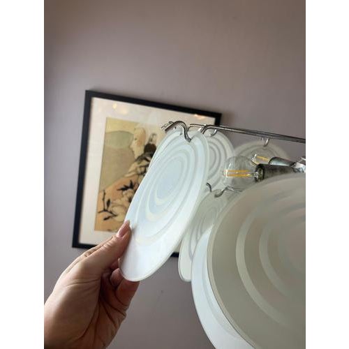 White and Silver Chandelier with Glass Panes For Sale - Image 6 of 11