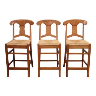 Vintage French Country Rush Counter Stools - Set of 3 For Sale
