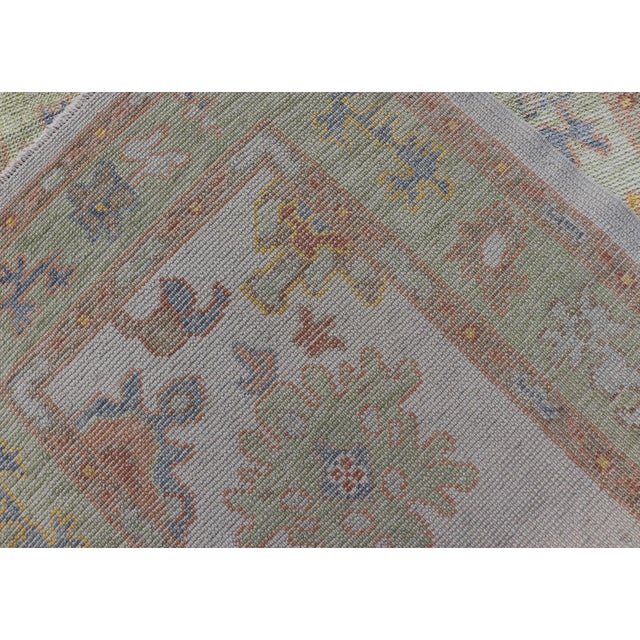 Turkish Oushak Runner in Ivory With Soft Green, Gold, and Coral 2'11 X 13'3 For Sale - Image 12 of 12
