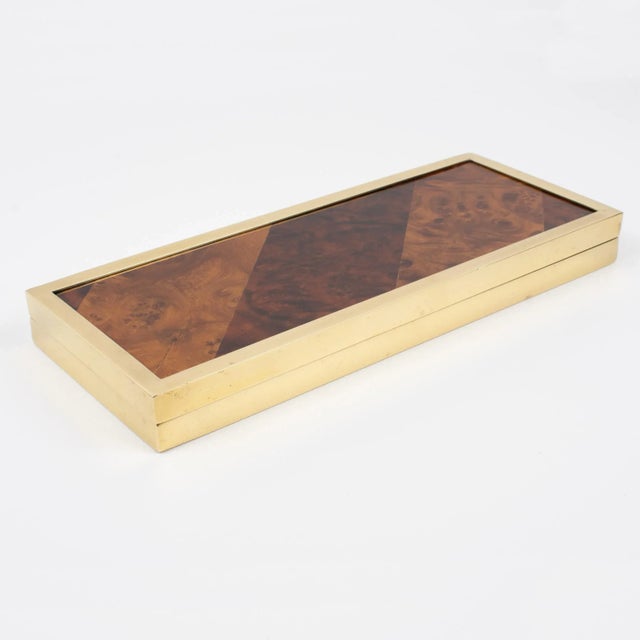 Wood Montagnani Italy Gilded Metal and Wood Marquetry Box For Sale - Image 7 of 8