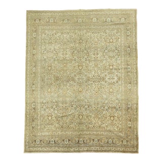 Ivory Antique Persian Tabriz Hadji Jali-Li Rug - 9'2" x 12'4" For Sale