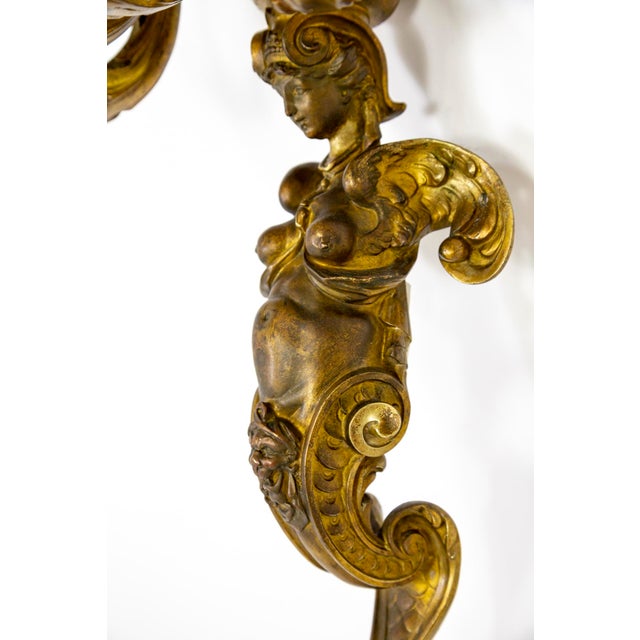 Traditional Large Early 19th Century Empire Bronze 4-Light Melusina Sconces -Pair For Sale - Image 3 of 12