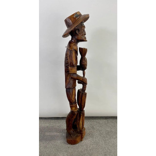 Wood Folk Art Wood Sculpture of a Caribbean Man Holding a Pineapple For Sale - Image 7 of 12