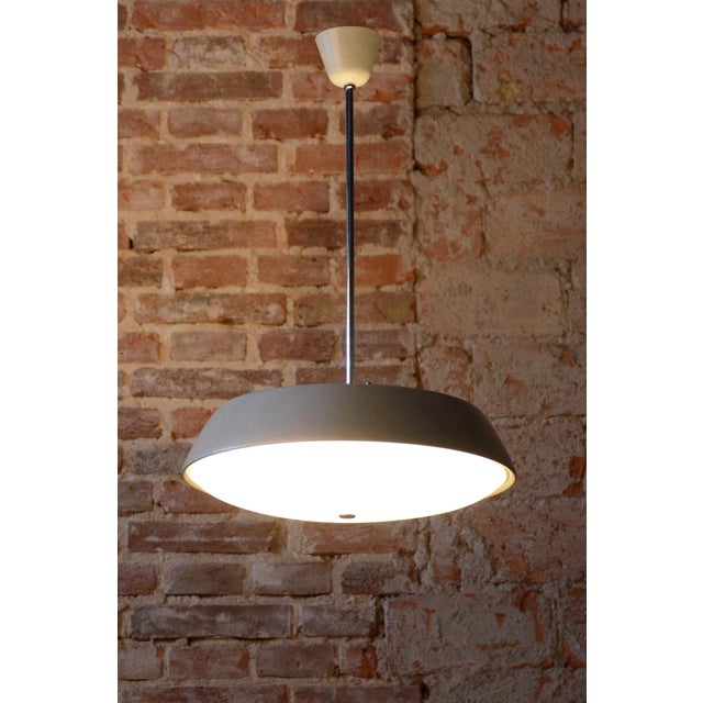 Mid-Century Czech Pendant Light in Steel and Opaline Glass attributed to Lidokov, 1950s For Sale - Image 9 of 12