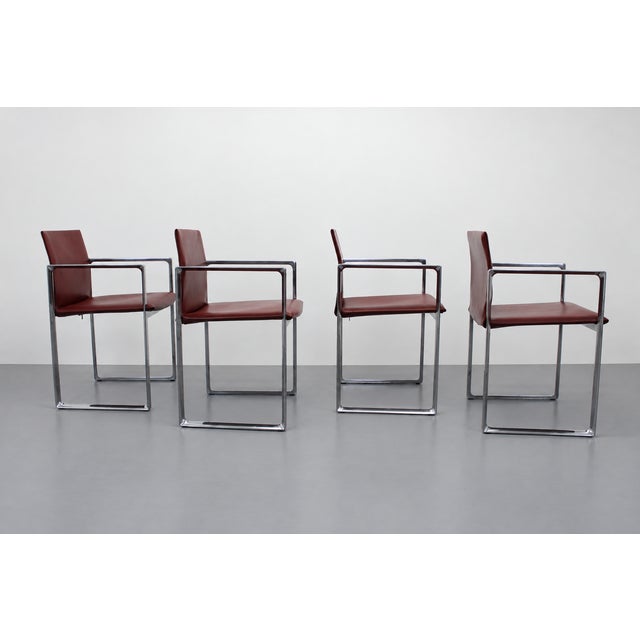 Cassina Eve 184 Armchairs in Leather and Steel by Piero Lissoni for Cassina, 2010s, Set of 4 For Sale - Image 4 of 12