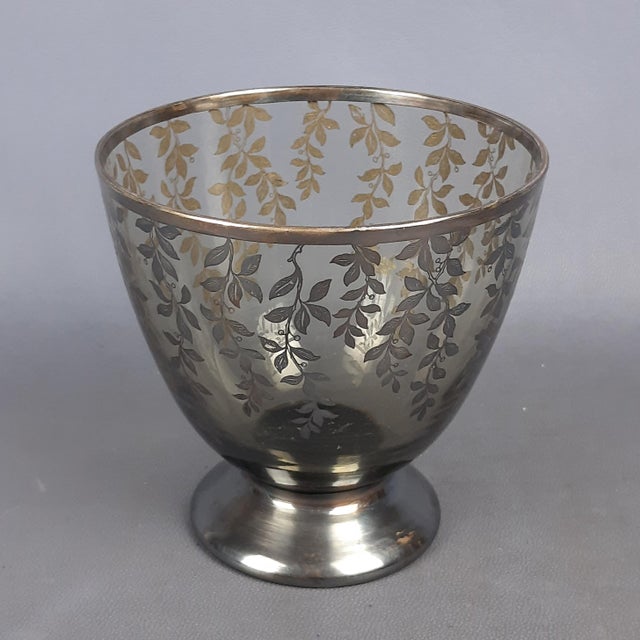 Vintage Fume Murano Glass Vase Centerpiece Cup with Silver Leaves, 1950s For Sale - Image 16 of 16
