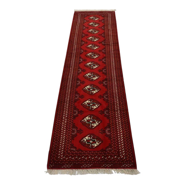 Turkmen Runner 2’9” X 9’3” Red Wool Vintage Tribal Hand-Knotted Oriental Rug For Sale