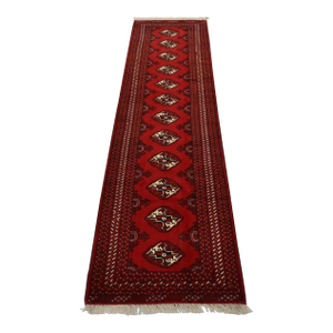 Turkmen Runner 2’9” X 9’3” Red Wool Vintage Tribal Hand-Knotted Oriental Rug