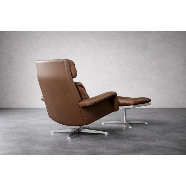 Set of Mid-Century Modern Danish Brown Leather Swivel Chair & Ottoman, 1970s For Sale - Image 18 of 18
