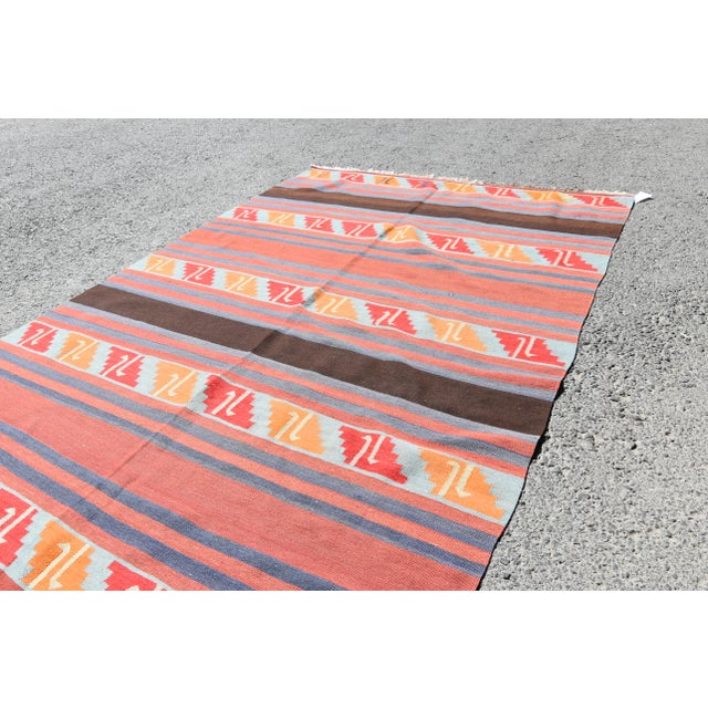 1970s 1970s Rustic Hand Knotted Red Striped Rug For Sale - Image 5 of 11